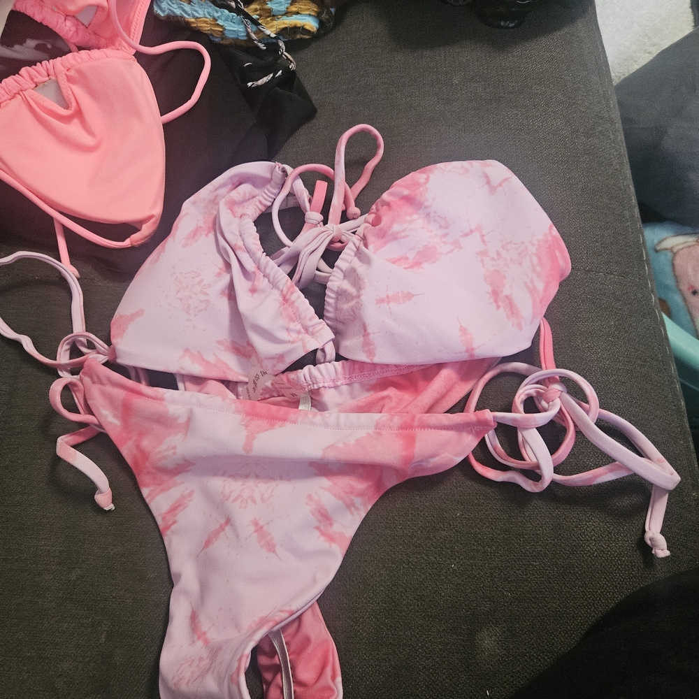 Pink Tie-Dye String Bikini Set